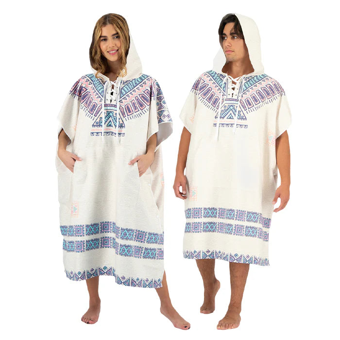 Beige Microfiber Adult Poncho 2Pcs Set (Adult + Kid) - Native American
