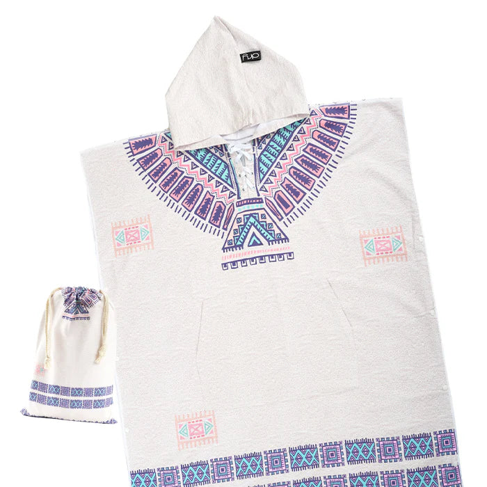 Beige Microfiber Adult Poncho 2Pcs Set (Adult + Kid) - Native American