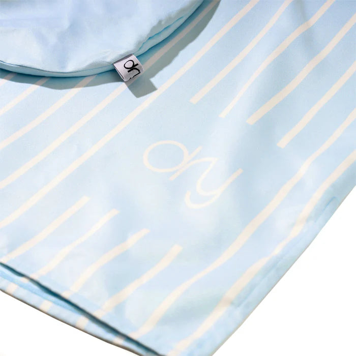 Microfiber Quick Dry Poncho 2Pcs Set (Adult+Kid) - Stripe Design, Light Blue