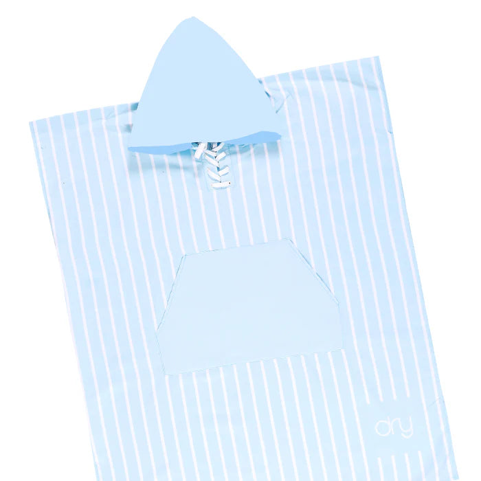 Microfiber Quick Dry Poncho 2Pcs Set (Adult+Kid) - Stripe Design, Light Blue