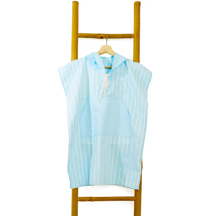 Microfiber Quick Dry Poncho 2Pcs Set (Adult+Kid) - Stripe Design, Light Blue