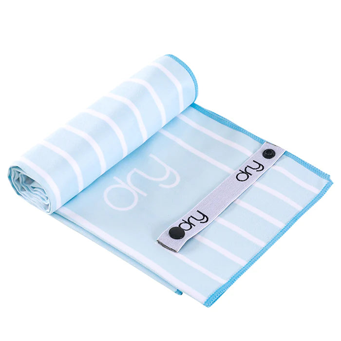 Microfiber Quick Dry Towel 2Pcs Set (Big+Small) - Stripe Design, Light Blue