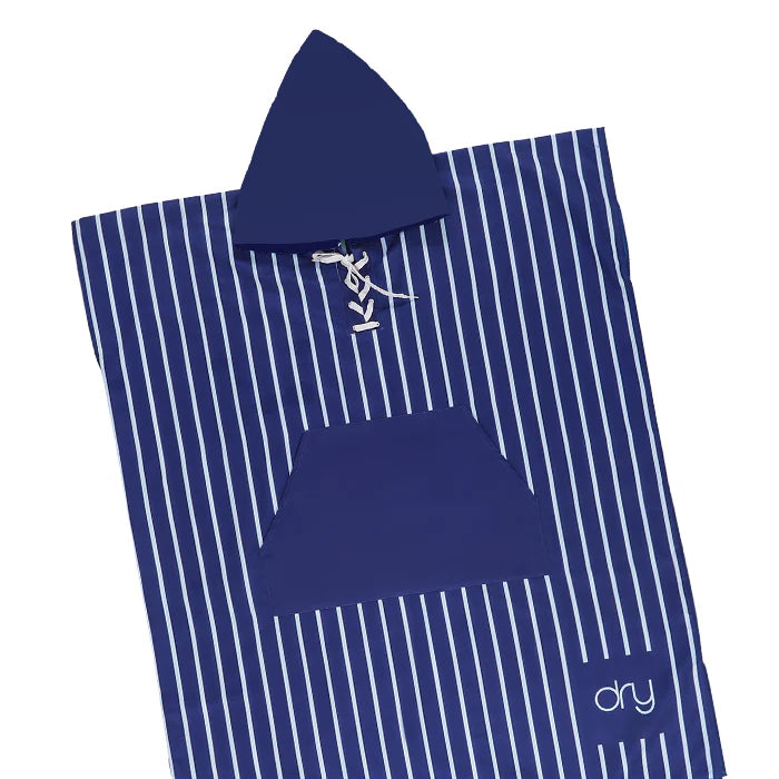 Microfiber Quick Dry Poncho 2Pcs Set (Adult+Kid) - Stripe Design, Dark Blue