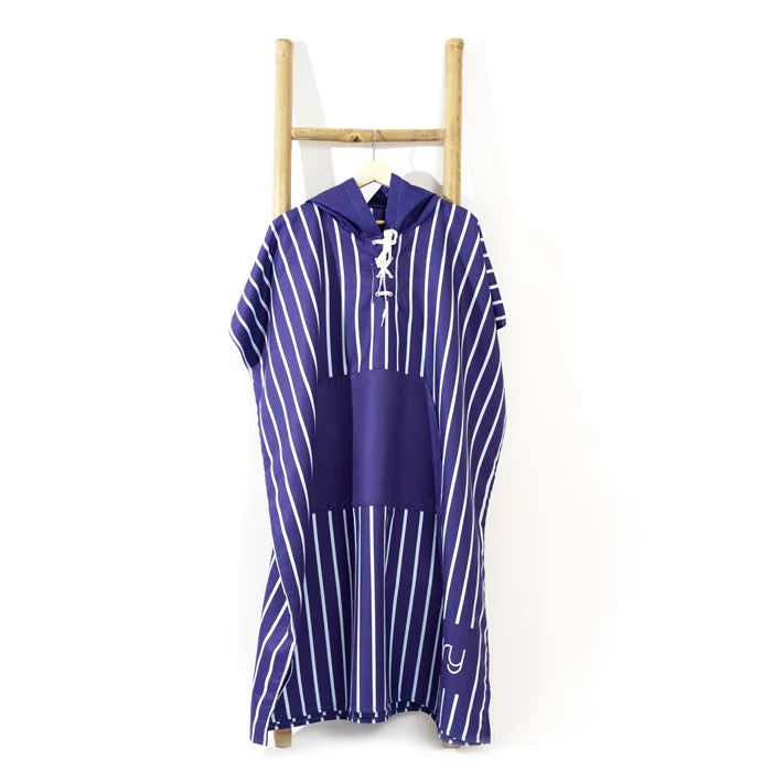 Microfiber Quick Dry Poncho 2Pcs Set (Adult+Kid) - Stripe Design, Dark Blue