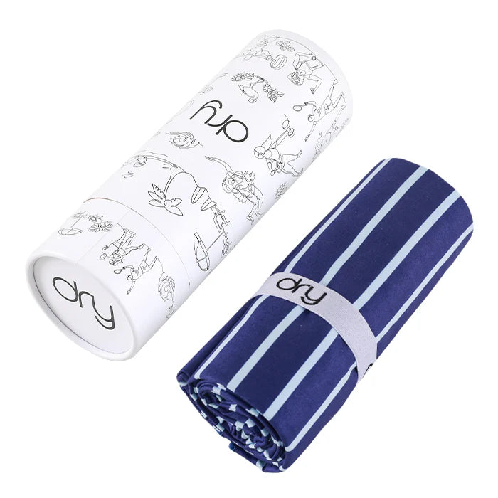 Microfiber Quick Dry Towel 2Pcs Set (Big+Small) - Stripe Design, Dark Blue