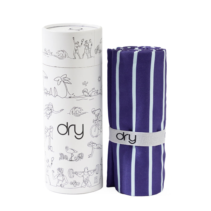 Microfiber Quick Dry Towel - Stripe Design, Dark Blue, (Small)