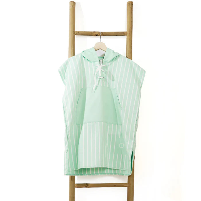 Microfiber Quick Dry Poncho 2Pcs Set (Adult+Kid) - Stripe Design, Light Green