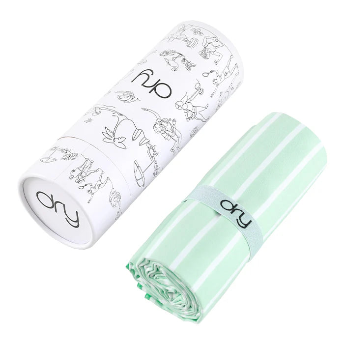 Microfiber Quick Dry Towel 2Pcs Set (Big+Small) - Stripe Design, Light Green