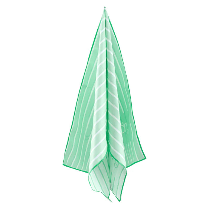 Microfiber Quick Dry Towel 2Pcs Set (Big+Small) - Stripe Design, Light Green