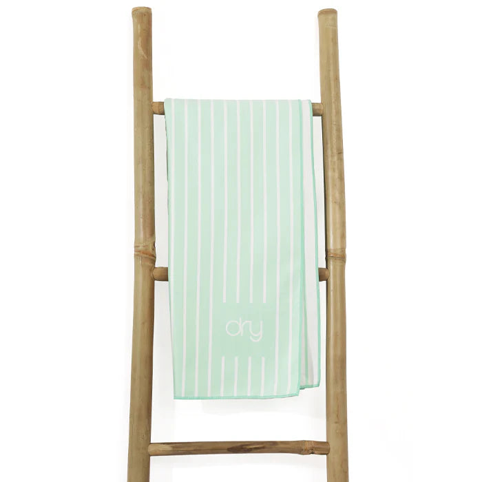 Microfiber Quick Dry Towel 2Pcs Set (Big+Small) - Stripe Design, Light Green