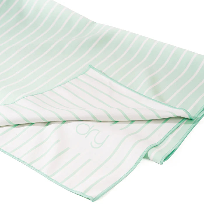 Microfiber Quick Dry Towel 2Pcs Set (Big+Small) - Stripe Design, Light Green
