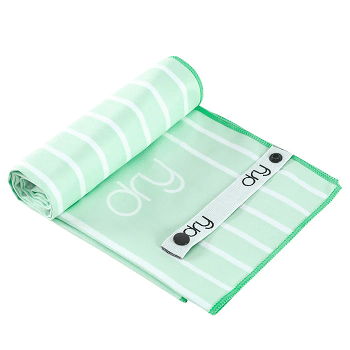 Microfiber Quick Dry Towel 2Pcs Set (Big+Small) - Stripe Design, Light Green
