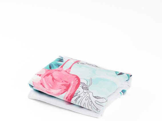 White Microfiber Poncho - Flamingo