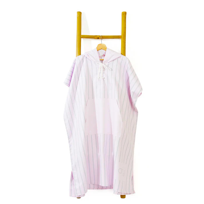 Microfiber Quick Dry Poncho 2Pcs Set (Adult+Kid) - Stripe Design, Light Pink