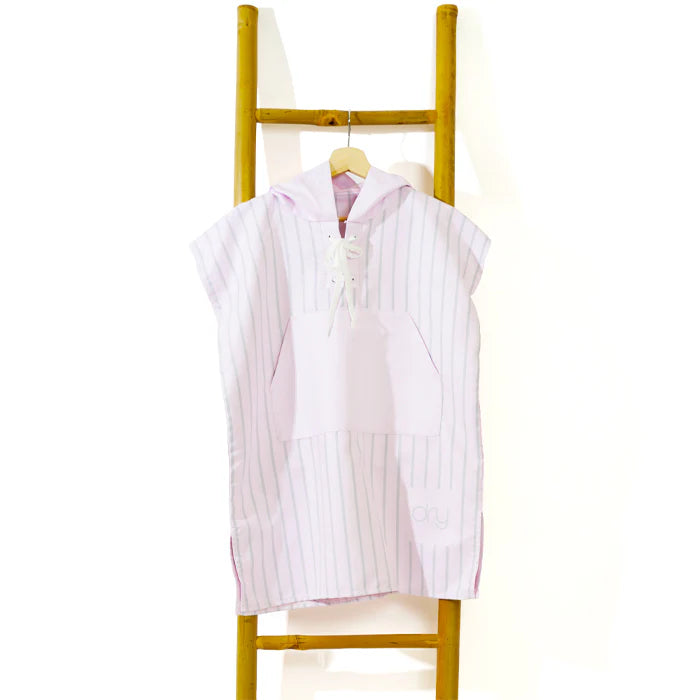 Microfiber Quick Dry Poncho 2Pcs Set (Adult+Kid) - Stripe Design, Light Pink