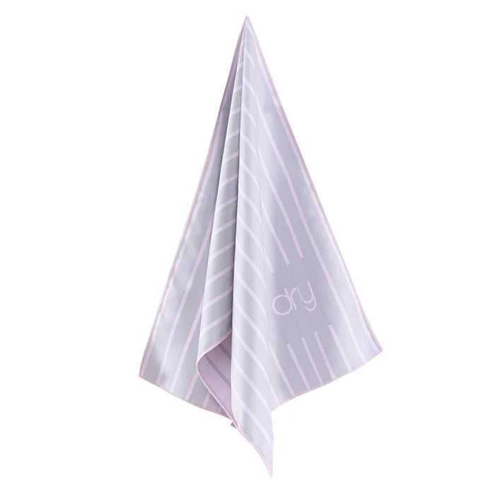 Microfiber Quick Dry Towel 2Pcs Set (Big+Small) - Stripe Design, Light Pink