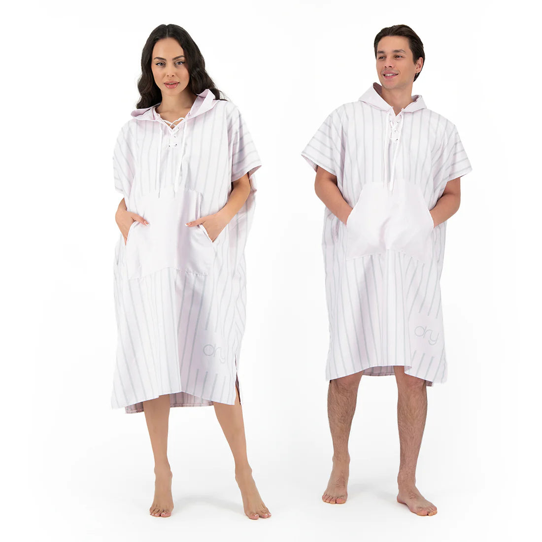 Microfiber Quick Dry Poncho 2Pcs Set (Adult+Kid) - Stripe Design, Light Pink
