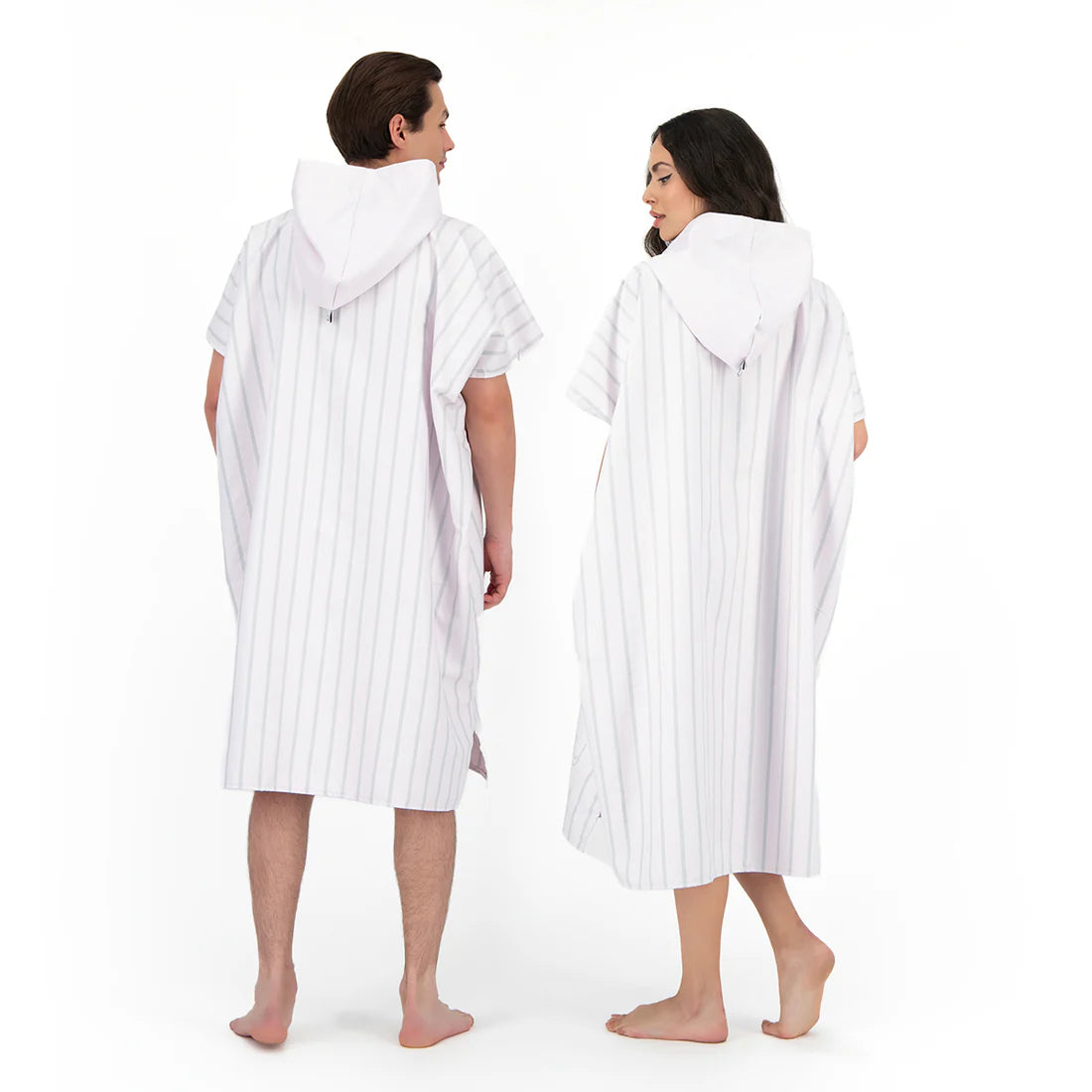 Microfiber Quick Dry Poncho 2Pcs Set (Adult+Kid) - Stripe Design, Light Pink