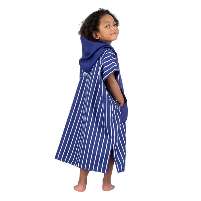 Microfiber Quick Dry Poncho 2Pcs Set (Adult+Kid) - Stripe Design, Dark Blue