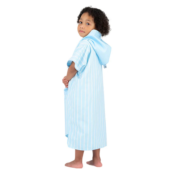 Microfiber Quick Dry Poncho 2Pcs Set (Adult+Kid) - Stripe Design, Light Blue