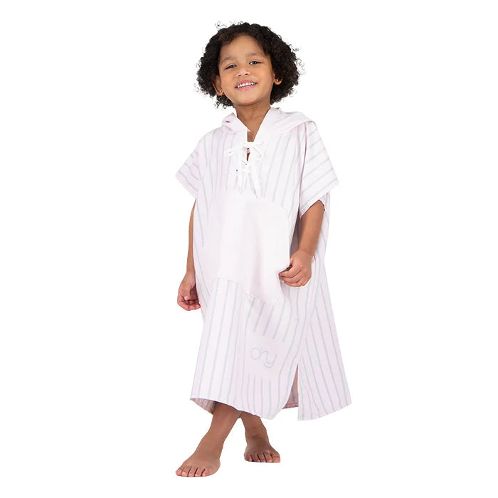 Microfiber Quick Dry Poncho 2Pcs Set (Adult+Kid) - Stripe Design, Light Pink