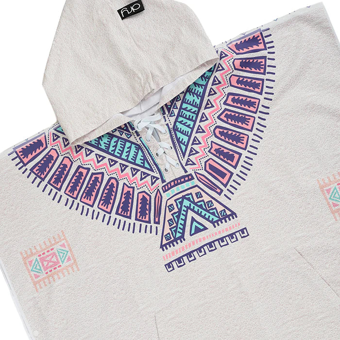 Beige Microfiber Adult Poncho 2Pcs Set (Adult + Kid) - Native American