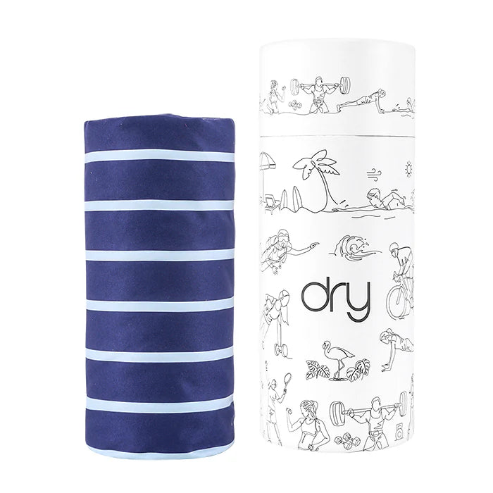 Microfiber Quick Dry Poncho 2Pcs Set (Adult+Kid) - Stripe Design, Dark Blue