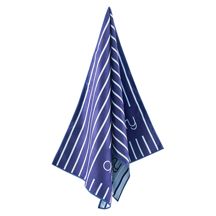 Microfiber Quick Dry Towel 2Pcs Set (Big+Small) - Stripe Design, Dark Blue