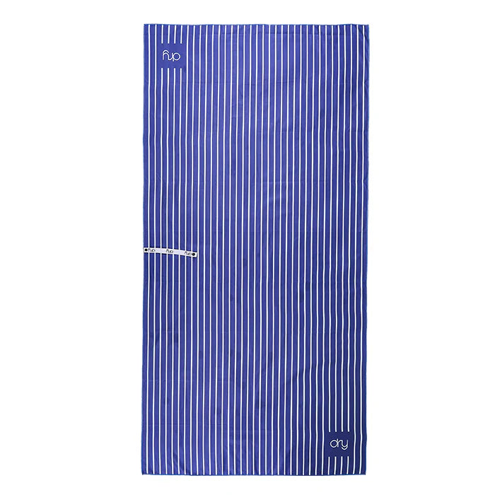 Microfiber Quick Dry Towel 2Pcs Set (Big+Small) - Stripe Design, Dark Blue