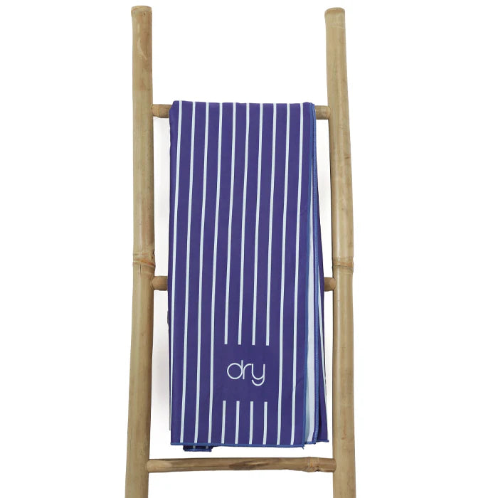 Microfiber Quick Dry Towel 2Pcs Set (Big+Small) - Stripe Design, Dark Blue