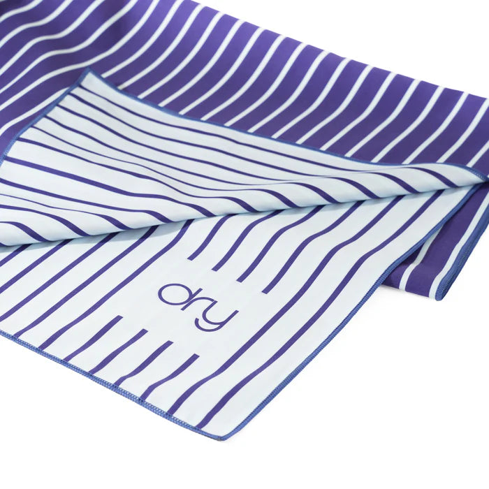 Microfiber Quick Dry Towel 2Pcs Set (Big+Small) - Stripe Design, Dark Blue