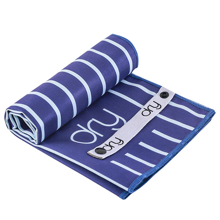 Microfiber Quick Dry Towel 2Pcs Set (Big+Small) - Stripe Design, Dark Blue