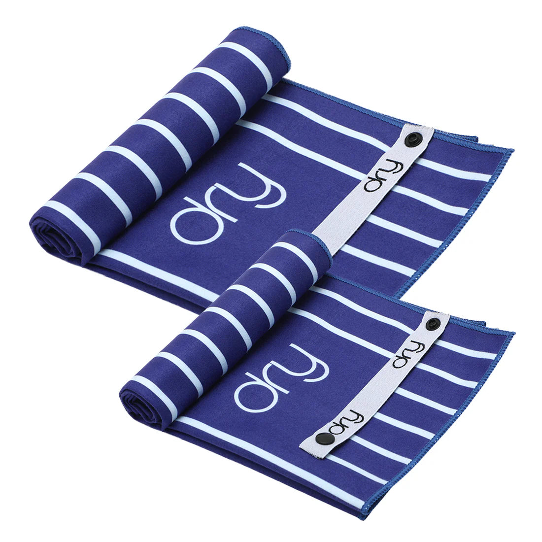 Microfiber Quick Dry Towel 2Pcs Set (Big+Small) - Stripe Design, Dark Blue