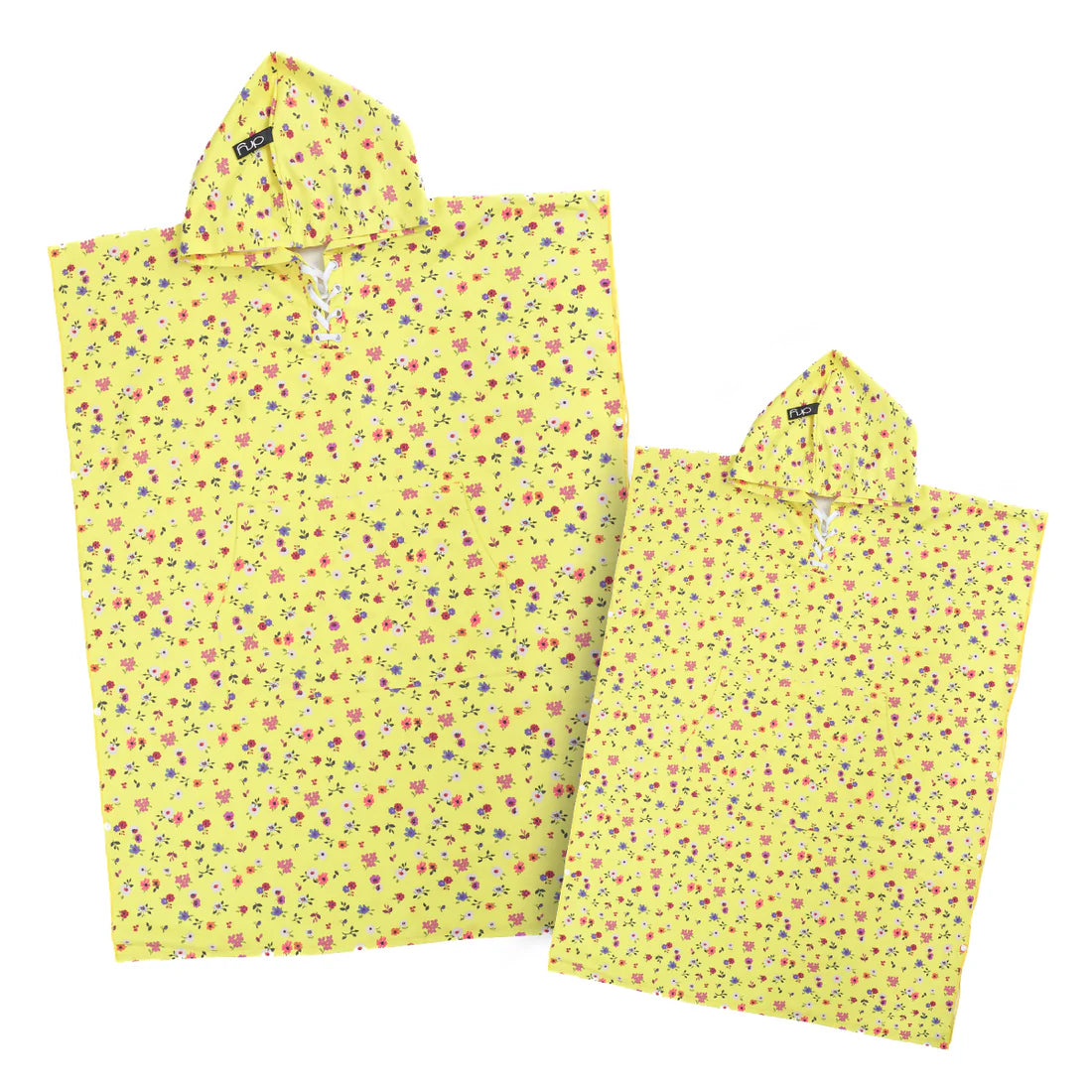 Microfiber Adult Poncho 2Pcs Set (Adult + Kid) - Flower Design, Yellow