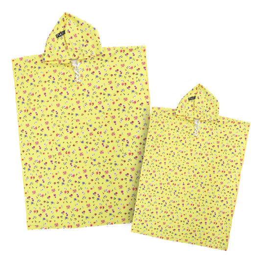 Microfiber Adult Poncho 2Pcs Set (Adult + Kid) - Flower Design, Yellow