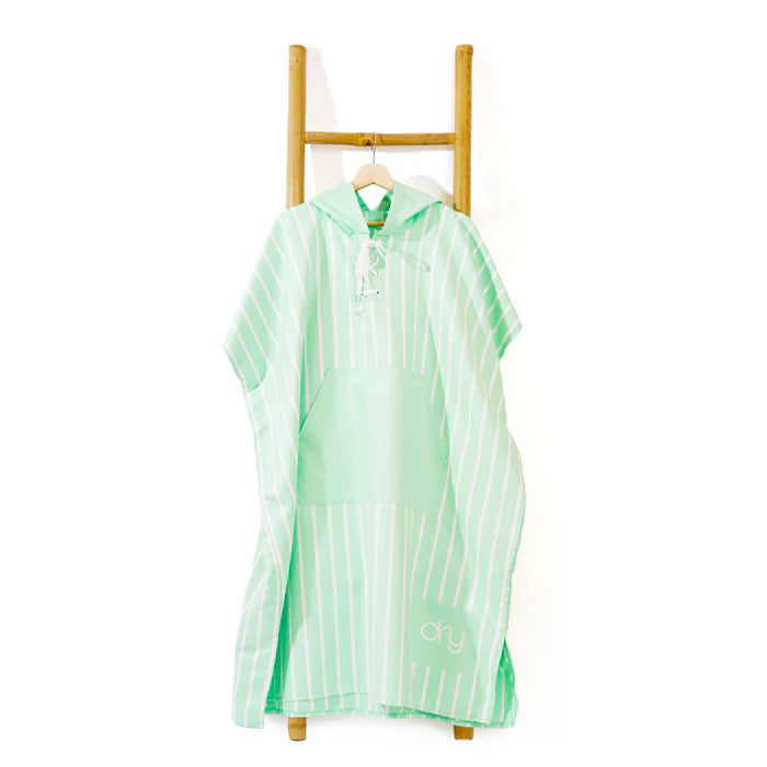 Microfiber Quick Dry Poncho 2Pcs Set (Adult+Kid) - Stripe Design, Light Green