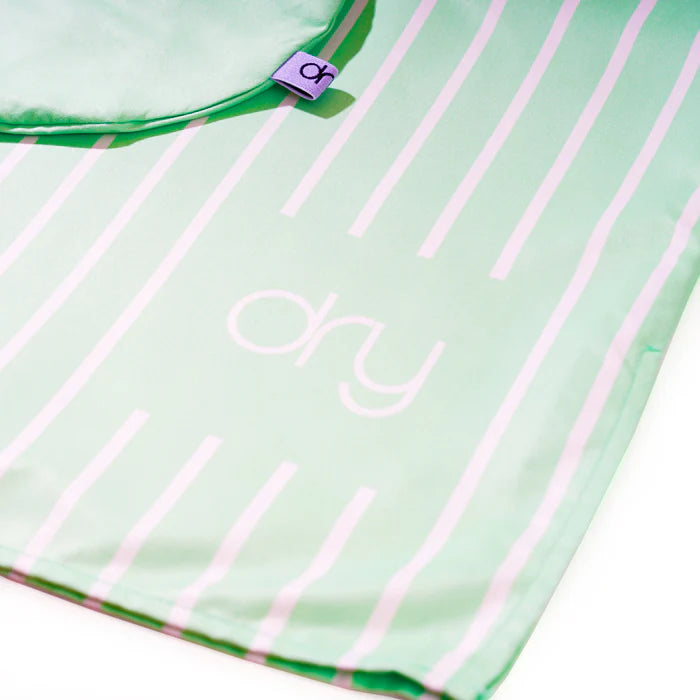 Microfiber Quick Dry Poncho 2Pcs Set (Adult+Kid) - Stripe Design, Light Green