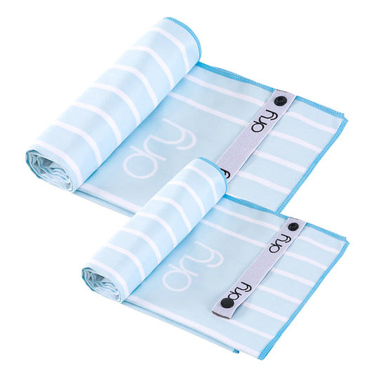 Microfiber Quick Dry Towel 2Pcs Set (Big+Small) - Stripe Design, Light Blue