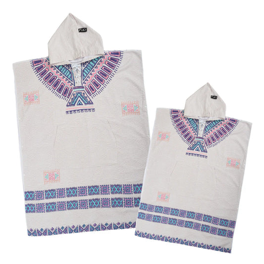 Beige Microfiber Adult Poncho 2Pcs Set (Adult + Kid) - Native American