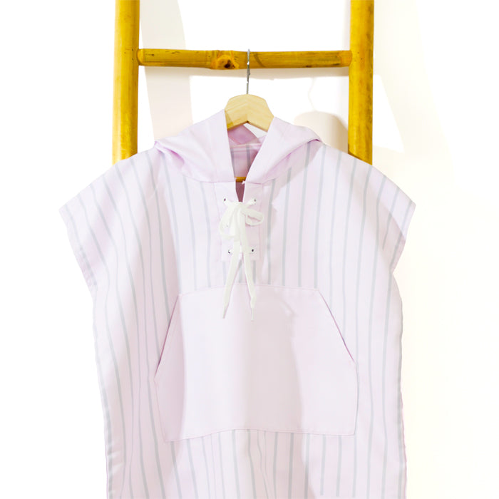 Microfiber Quick Dry Kids Poncho - Stripe Design, Light Pink