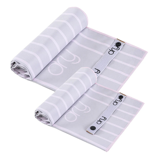 Microfiber Quick Dry Towel 2Pcs Set (Big+Small) - Stripe Design, Light Pink