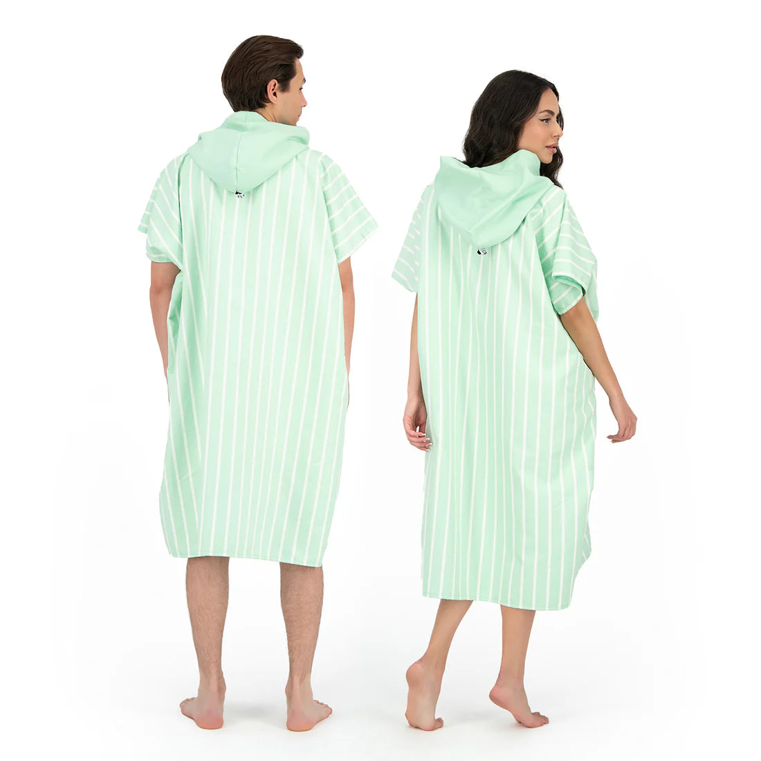 Microfiber Quick Dry Poncho 2Pcs Set (Adult+Kid) - Stripe Design, Light Green