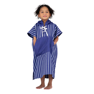 Microfiber Quick Dry Kids Poncho - Stripe Design, Dark Blue