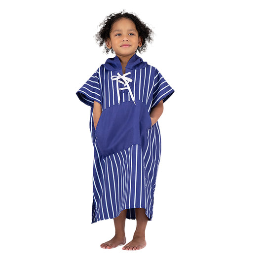Microfiber Quick Dry Kids Poncho - Stripe Design, Dark Blue