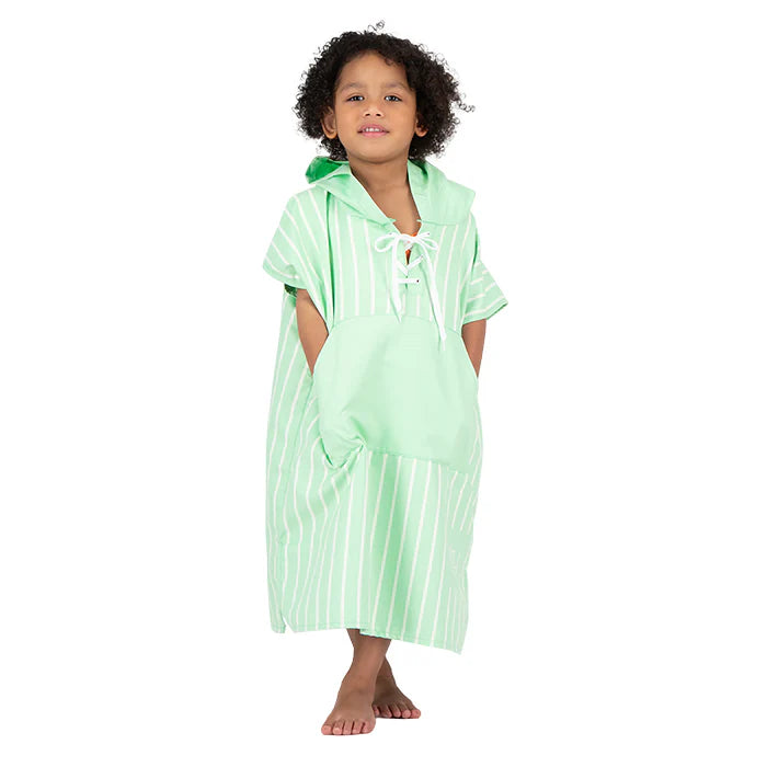 Microfiber Quick Dry Poncho 2Pcs Set (Adult+Kid) - Stripe Design, Light Green