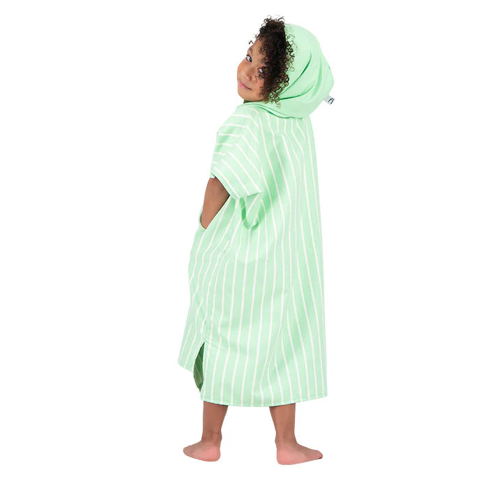 Microfiber Quick Dry Poncho 2Pcs Set (Adult+Kid) - Stripe Design, Light Green