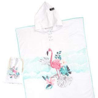 White Microfiber Poncho - Flamingo
