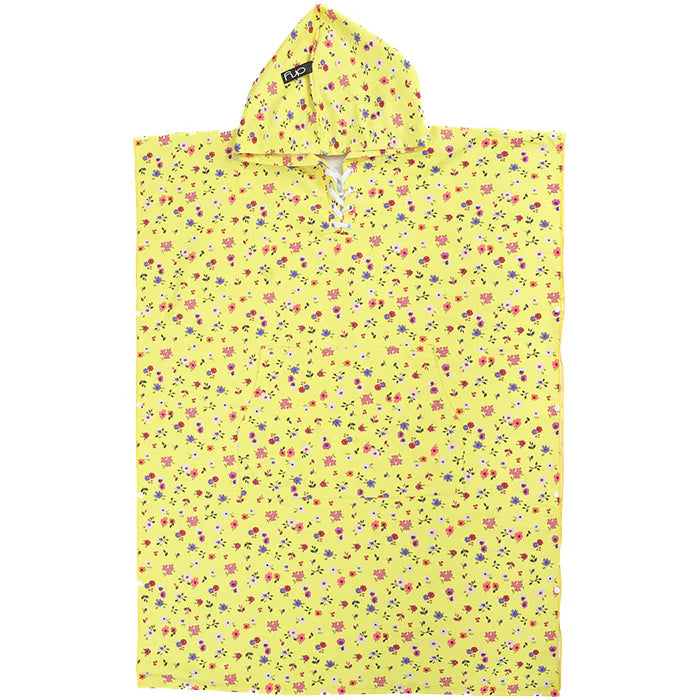 Microfiber Adult Poncho 2Pcs Set (Adult + Kid) - Flower Design, Yellow
