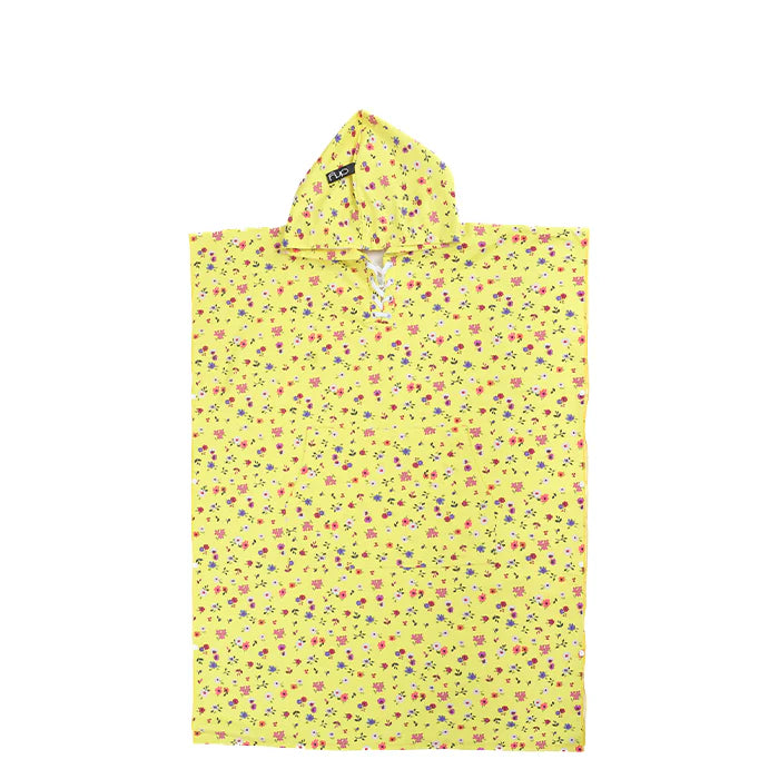 Microfiber Adult Poncho 2Pcs Set (Adult + Kid) - Flower Design, Yellow