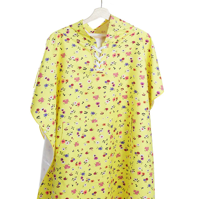 Microfiber Adult Poncho 2Pcs Set (Adult + Kid) - Flower Design, Yellow